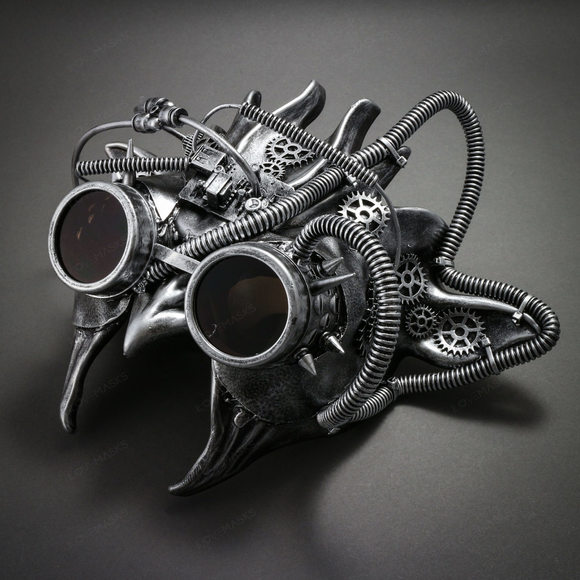 Steampunk Demon Devil Satan Masquerade Mask - Black Silver - Picture 2 of 4